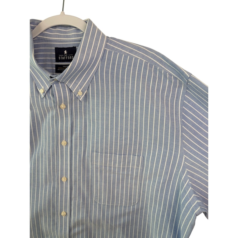 Stafford Button Down Long Sleeve Shirt 18 34-35 Blue Striped